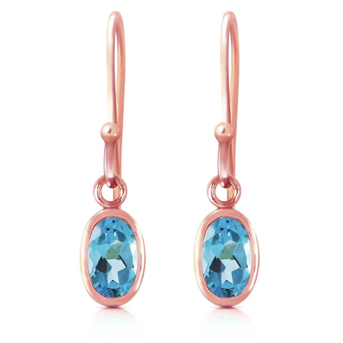 14K Solid Rose Gold Fish Hook Blue Topaz Fine Earrings