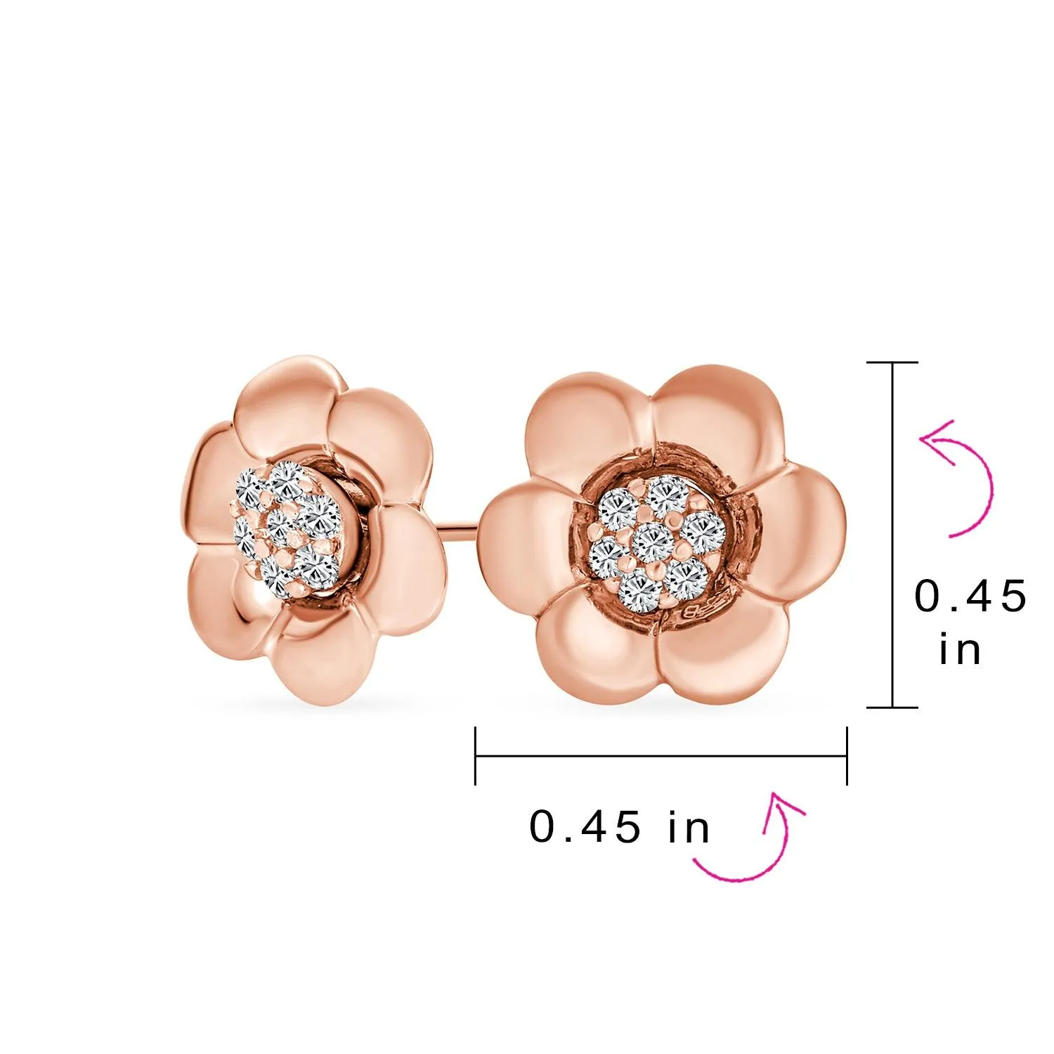 2 In 1 Dainty CZ Stud Center Petal Flower Jacket Rose Stud Earrings