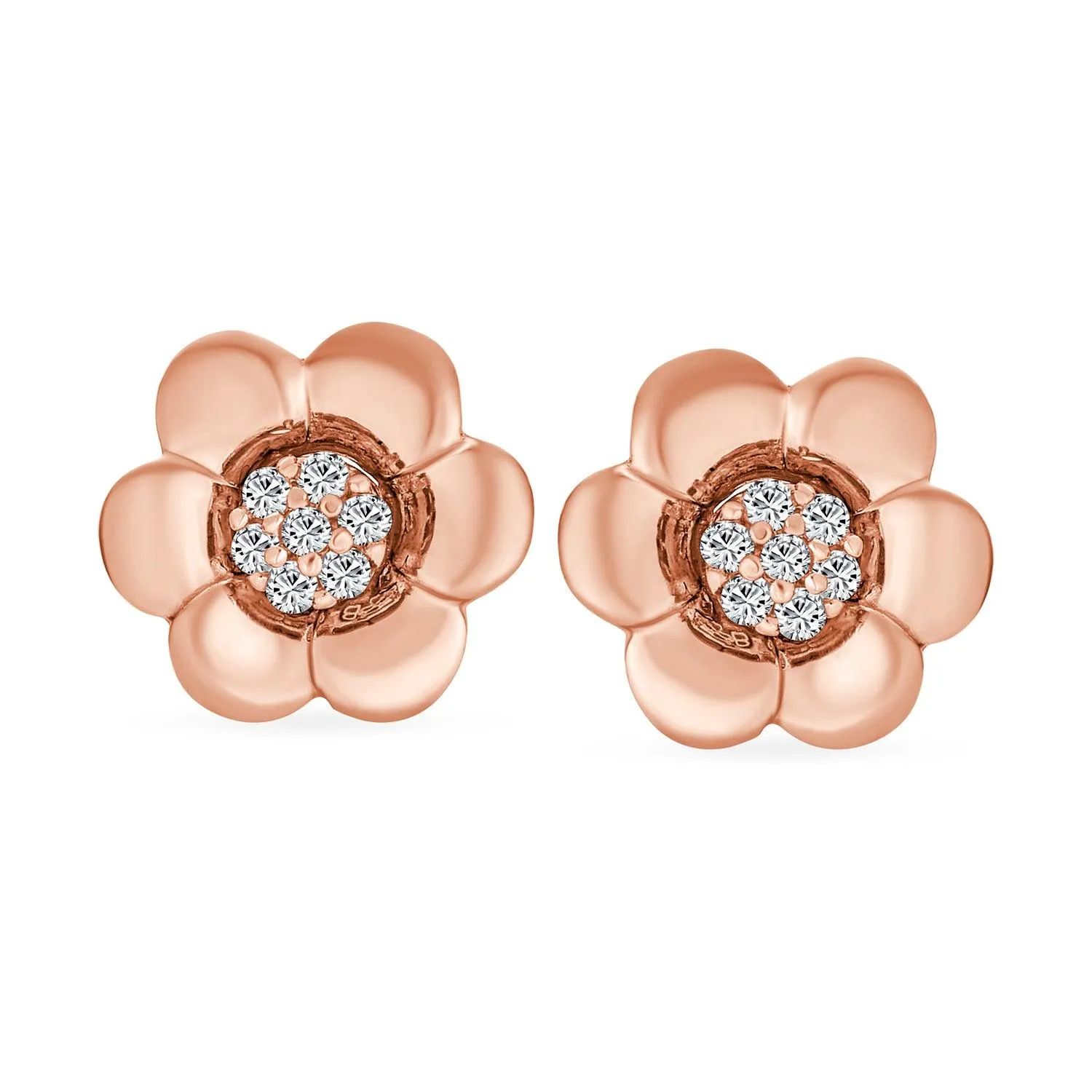 2 In 1 Dainty CZ Stud Center Petal Flower Jacket Rose Stud Earrings