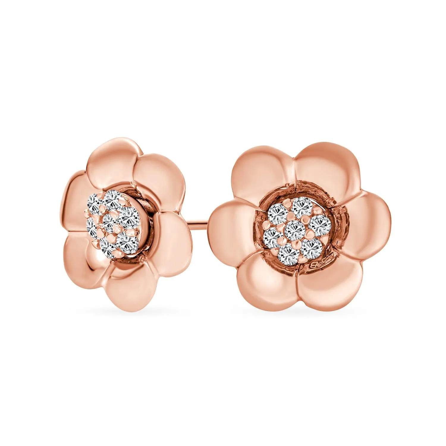 2 In 1 Dainty CZ Stud Center Petal Flower Jacket Rose Stud Earrings
