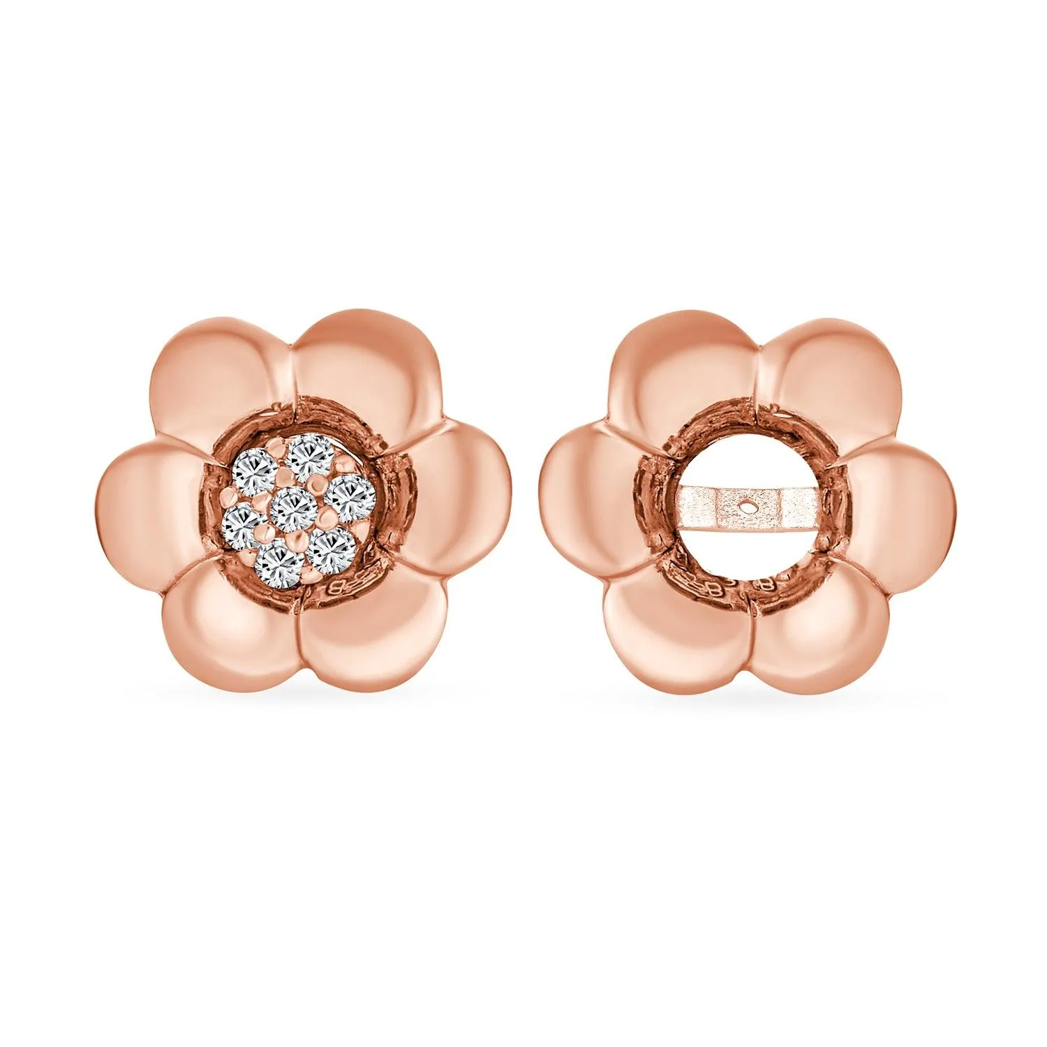 2 In 1 Dainty CZ Stud Center Petal Flower Jacket Rose Stud Earrings