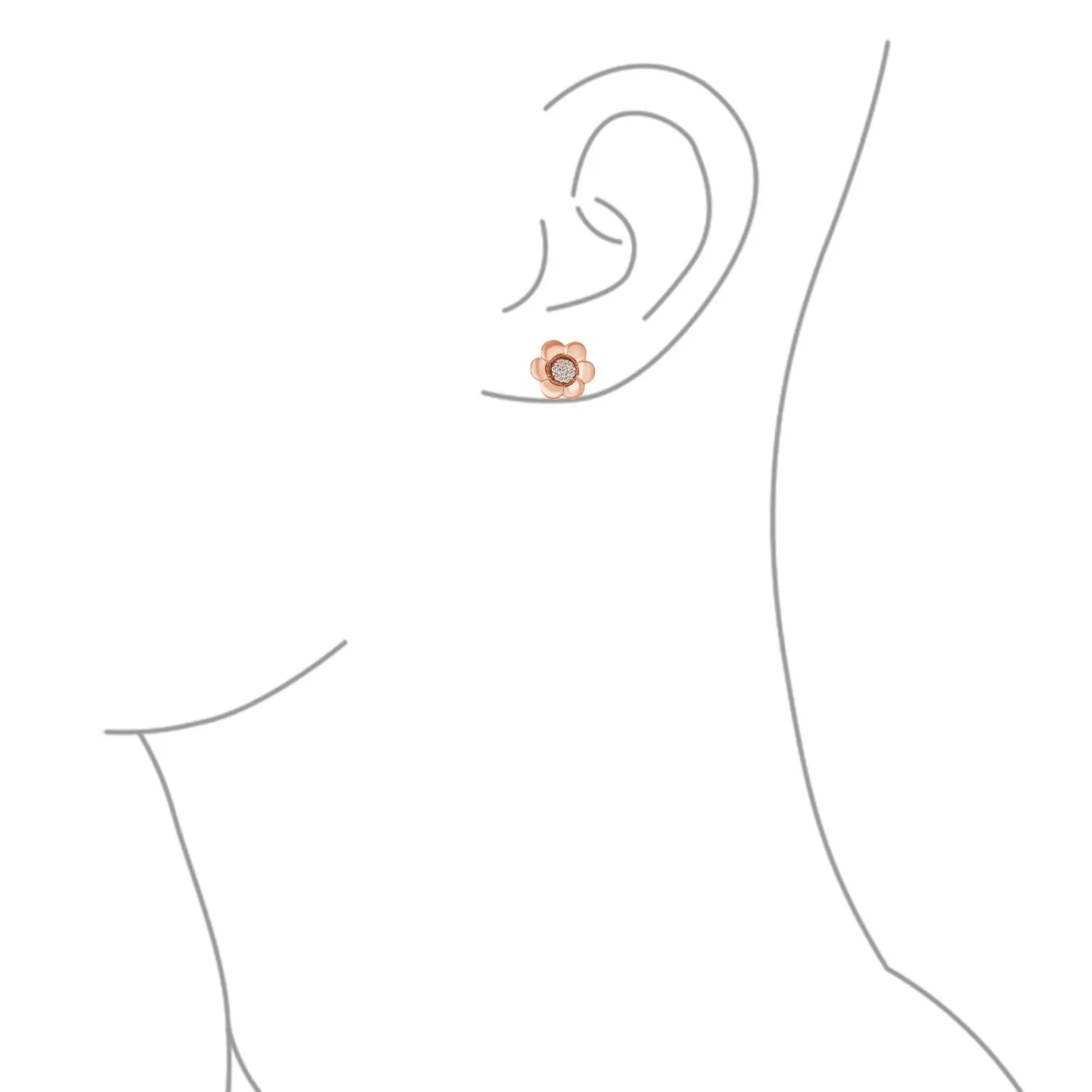 2 In 1 Dainty CZ Stud Center Petal Flower Jacket Rose Stud Earrings