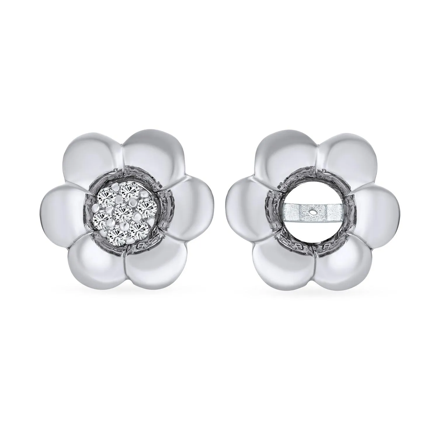 2 In 1 Dainty CZ Stud Center Petal Flower Jacket Rose Stud Earrings