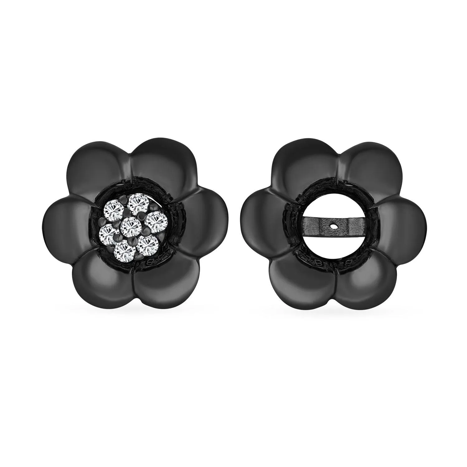 2 In 1 Dainty CZ Stud Center Petal Flower Jacket Rose Stud Earrings