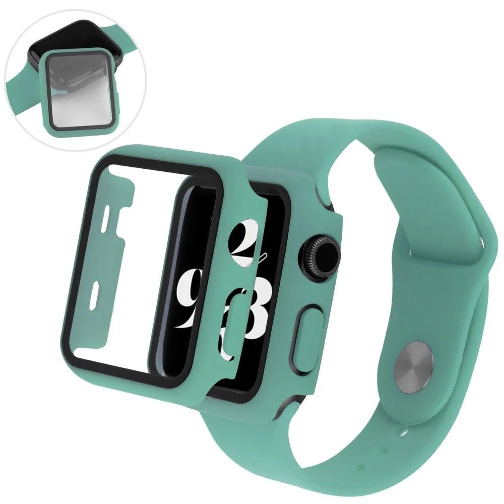 Apple Watch (45mm) cover with tempered glass   silicone watch strap - Green