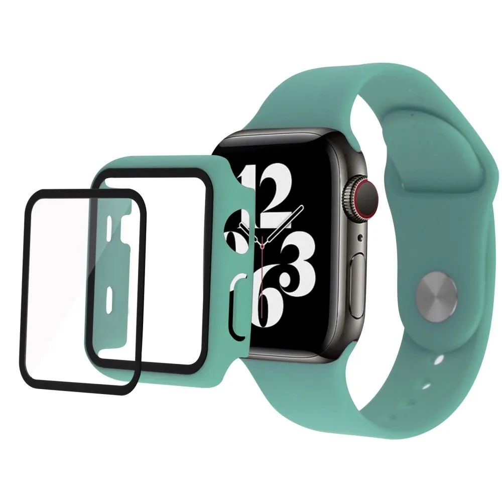 Apple Watch (45mm) cover with tempered glass   silicone watch strap - Green