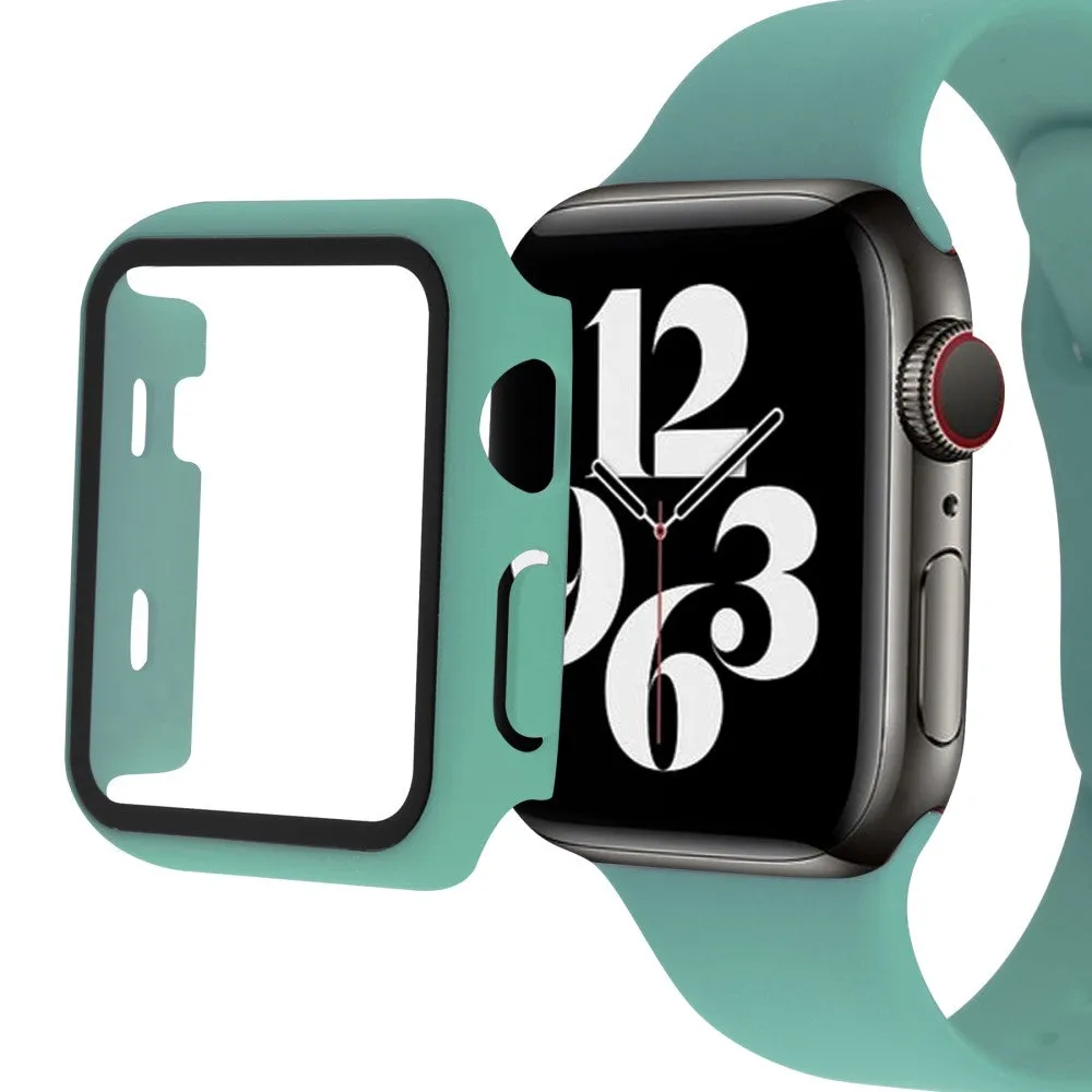 Apple Watch (45mm) cover with tempered glass   silicone watch strap - Green