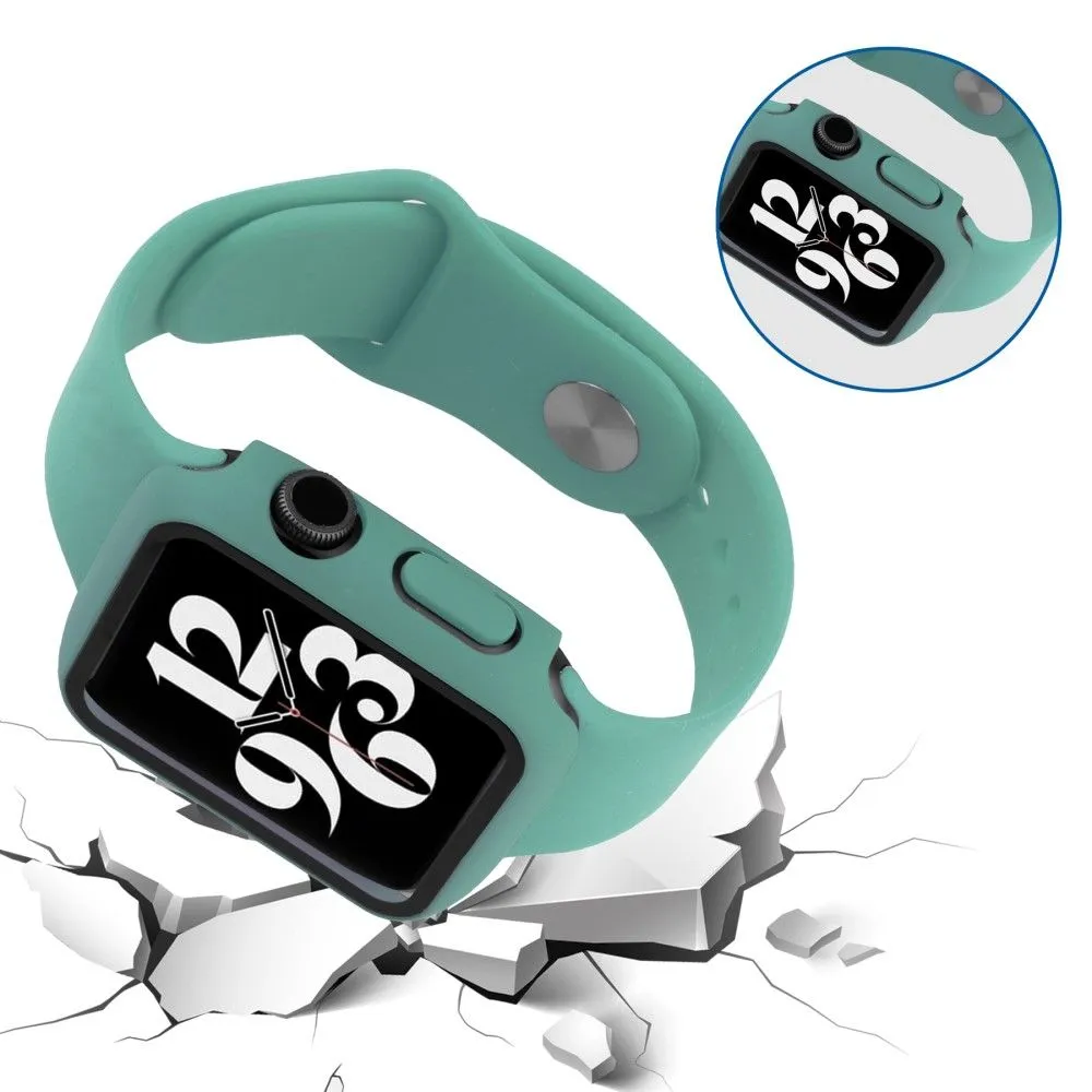 Apple Watch (45mm) cover with tempered glass   silicone watch strap - Green
