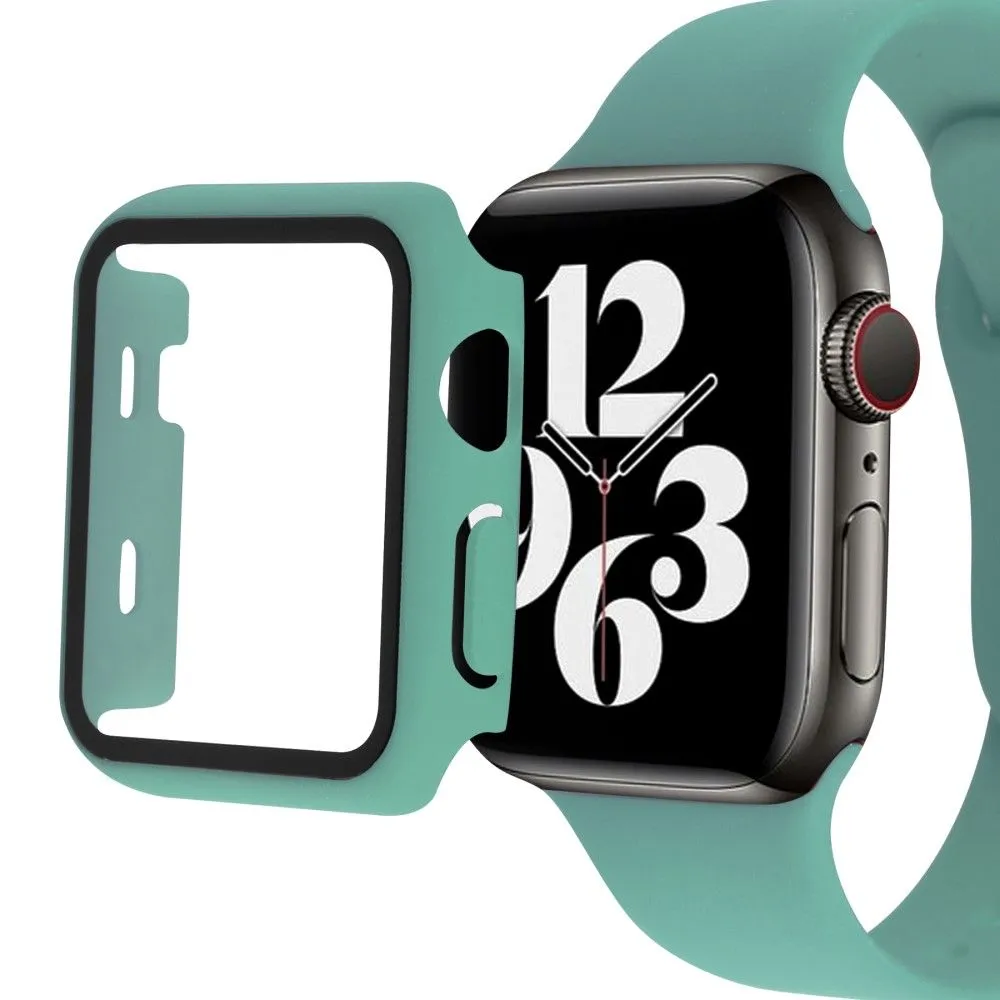 Apple Watch (45mm) cover with tempered glass   silicone watch strap - Green