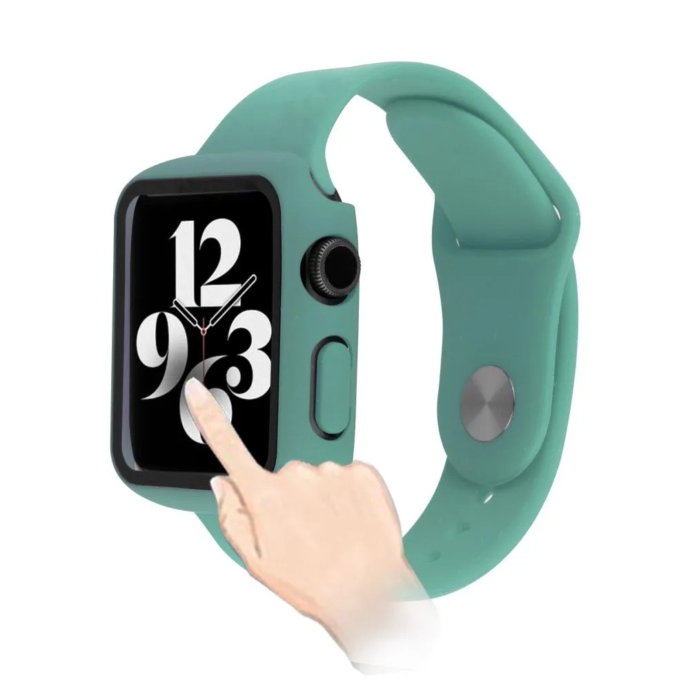 Apple Watch (45mm) cover with tempered glass   silicone watch strap - Green