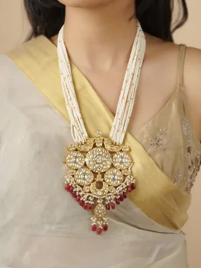 Maroon Color Gold Plated Thappa Jadau Kundan Necklace - TJ-N2
