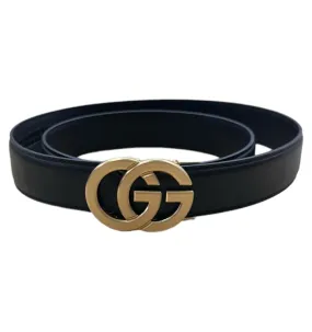 Men's Black Genuine Leather Belt Luxury Style Gold Buckle