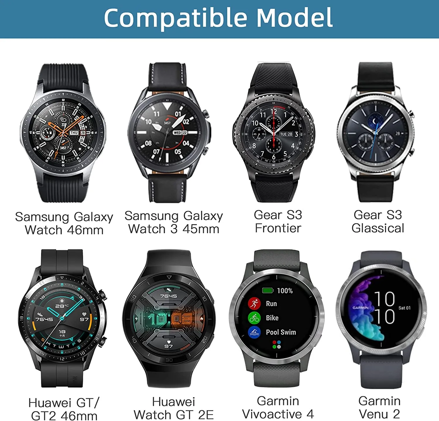 Samsung Galaxy Watch 3 45mm /46mm / Gear S3 Frontier / Classic / Watch GT 2 46mm | 22mm Soft Leather Strap | Blue