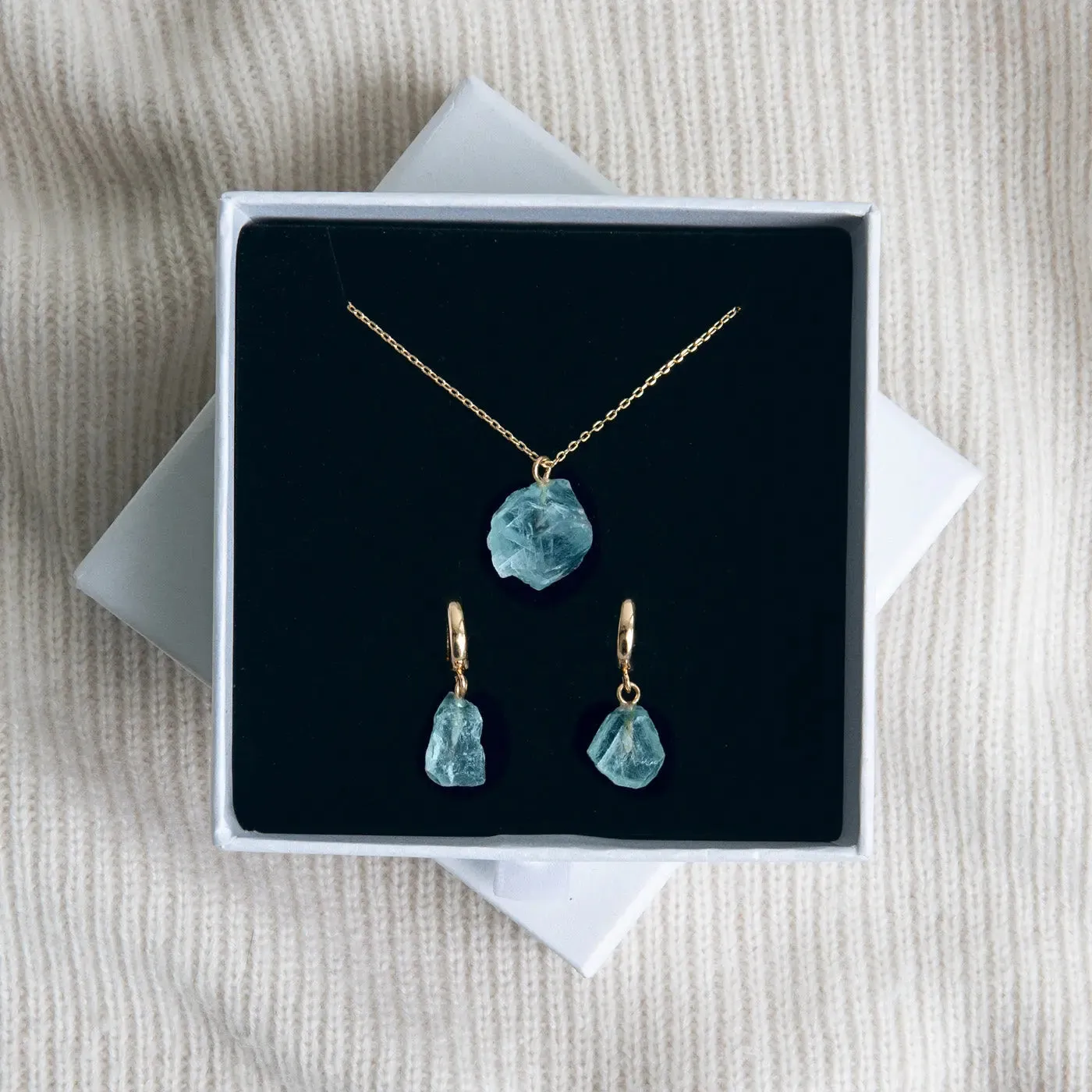 Semi Precious Stone Set with Necklace and Earrings - Gold