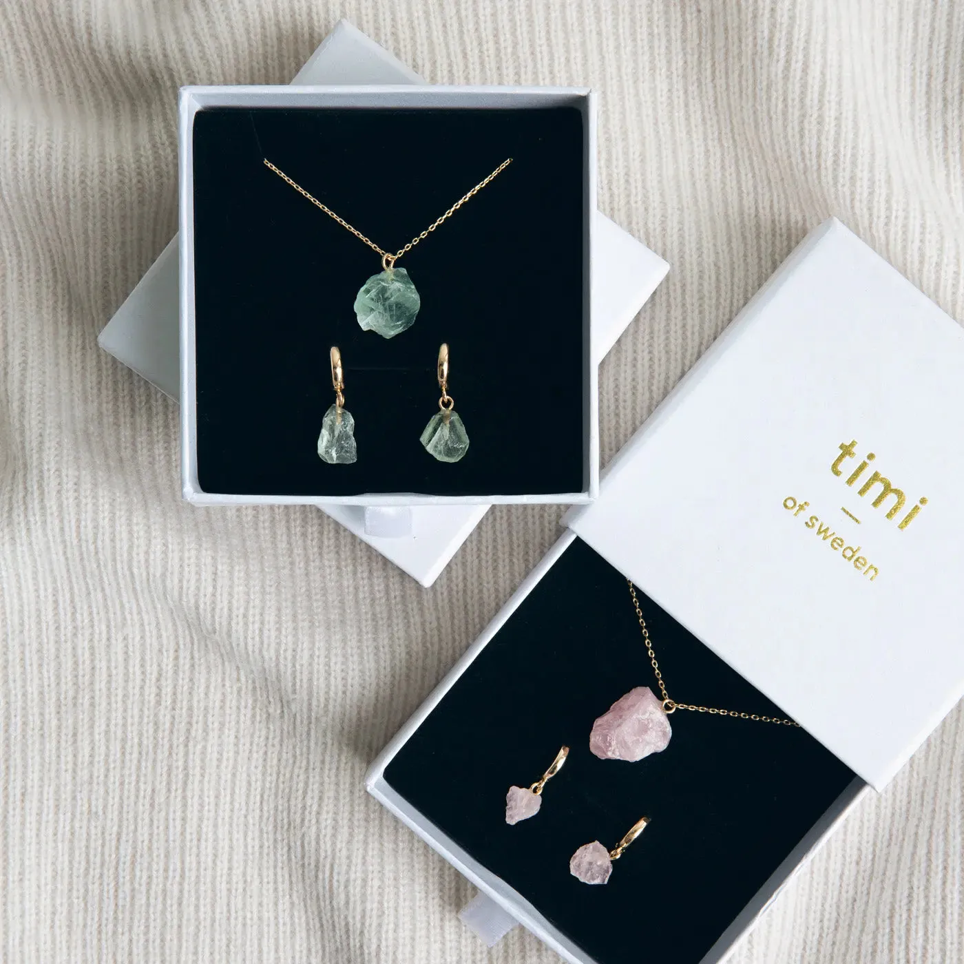 Semi Precious Stone Set with Necklace and Earrings - Gold
