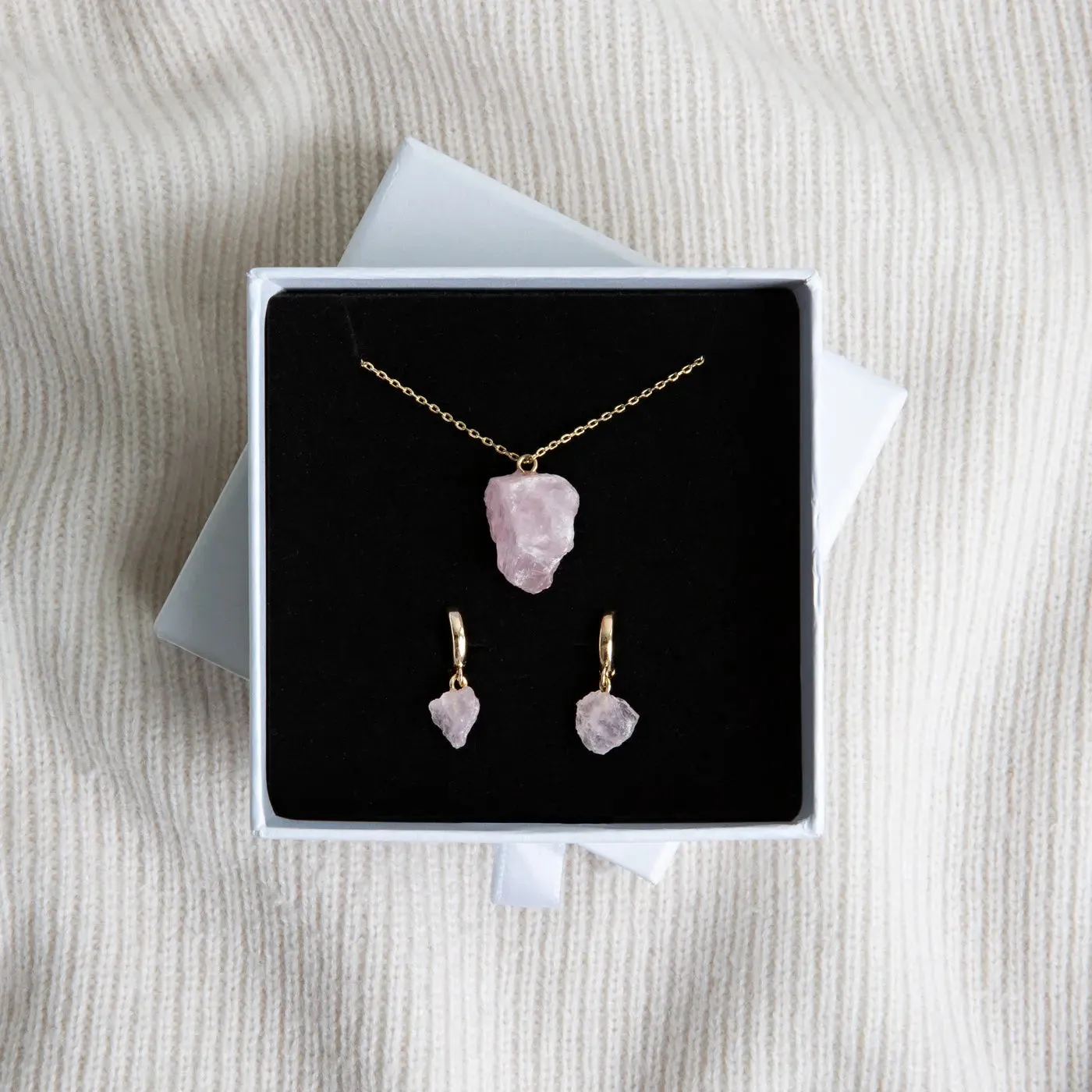 Semi Precious Stone Set with Necklace and Earrings - Gold