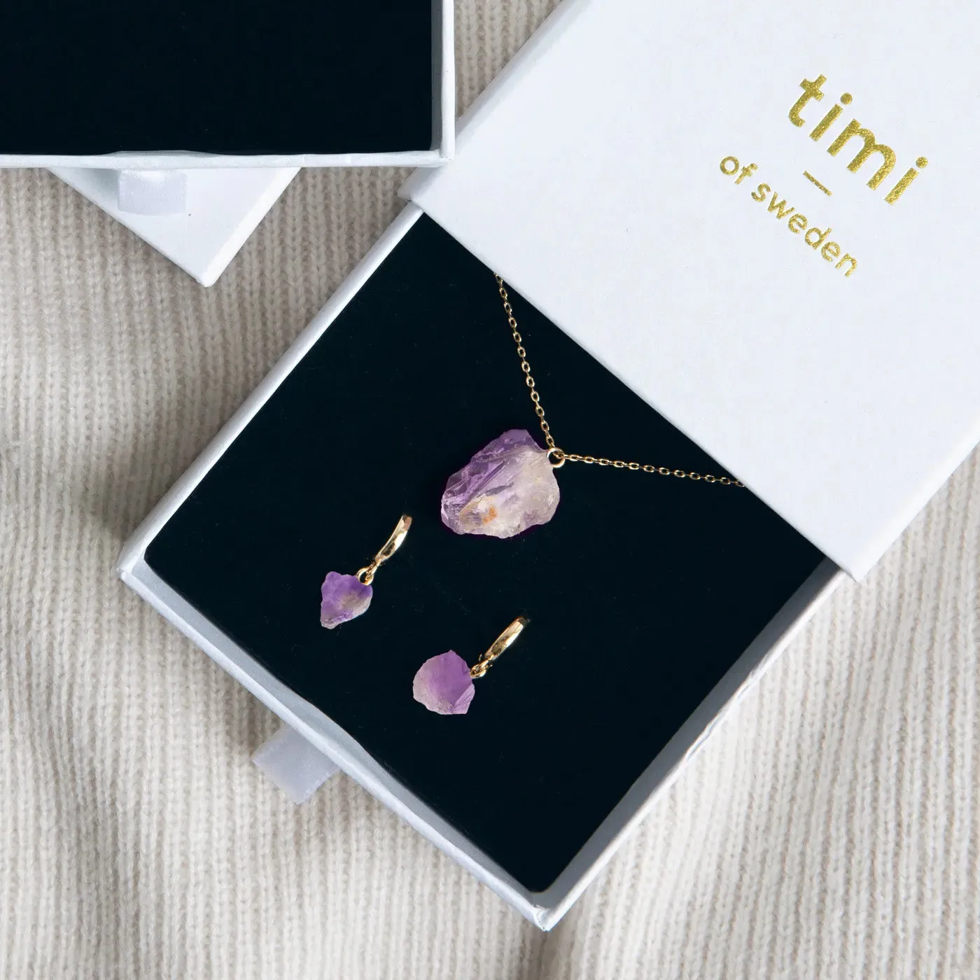 Semi Precious Stone Set with Necklace and Earrings - Gold