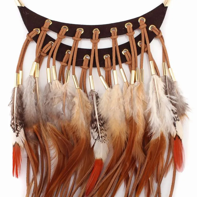 Tribal Feather Necklace Brown Or Black You Choose Vegan Leather Statement Choker Genuine Feathers Are A Symbol Of Freedom