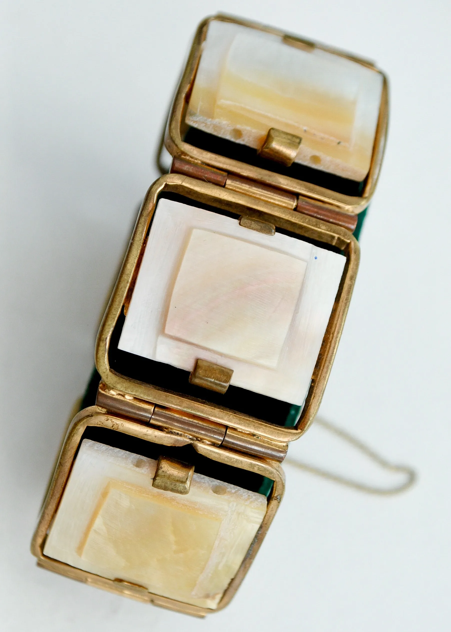 Vintage 1930s Deco Brass Link Bracelet with Mother of Pearl